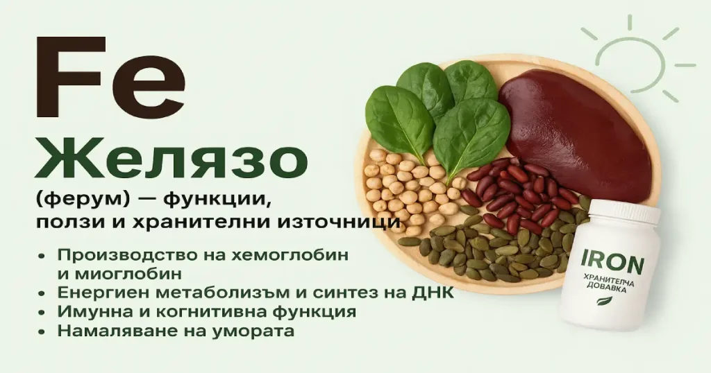 Желязо - информация, ползи, мнения Желязо (ферум) – функции, ползи и хранителни източници като черен дроб, спанак и тиквени семки